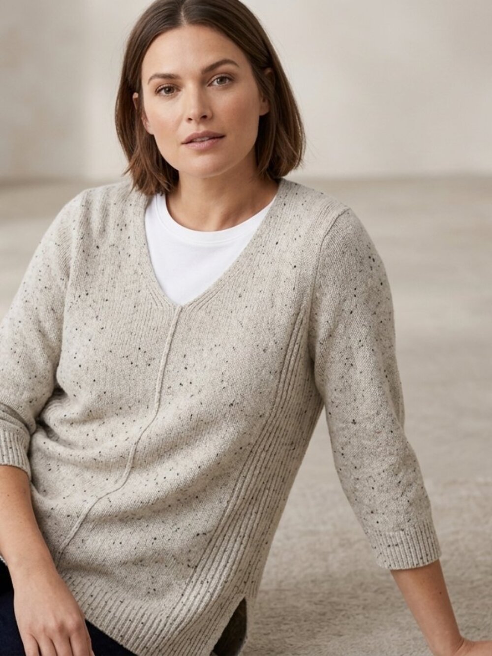 J. Jill Oatmeal Heather V-Neck 100% Cotton Sweater Size Medium